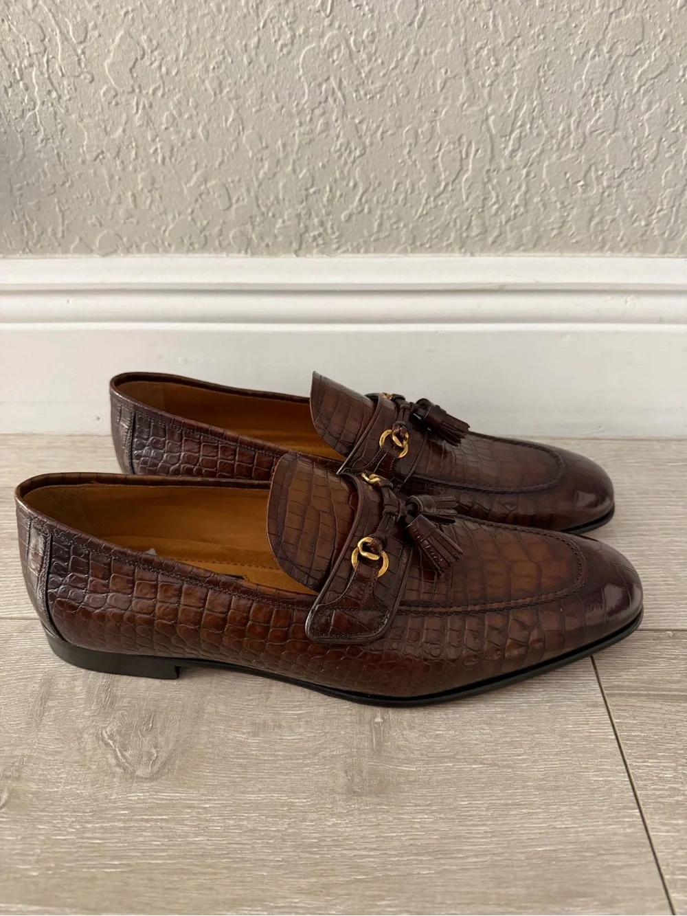 Tom Ford Brown Croc-Embossed Tassel Bit Loafers men 11.5